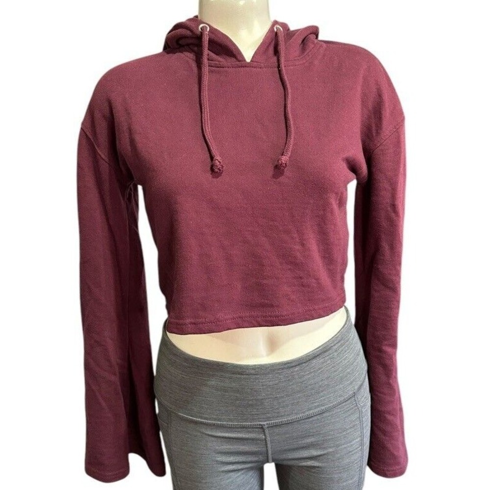 Missguided Women's Cropped‎ Hoodie With Flared Sleeves Maroon Red - Size 4